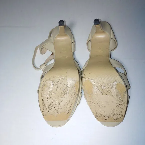 SAINT LAURENT Tribute Platform Sandals in Smooth Leather Cream Size 39 - Picture 11 of 15